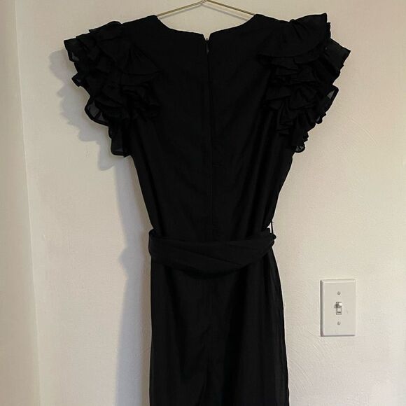 French Connection Candy Stripe Fril Sleeve Dress in Black - Picture 3 of 9